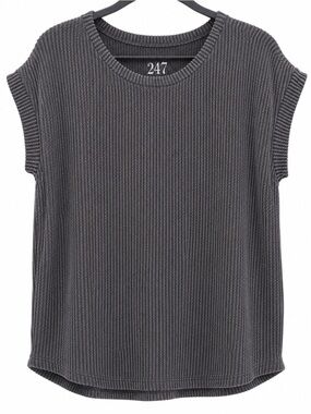 24/7 Women's Gray Short Sleeve Knit Top
